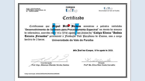 Recebi um certificado de palestrante
